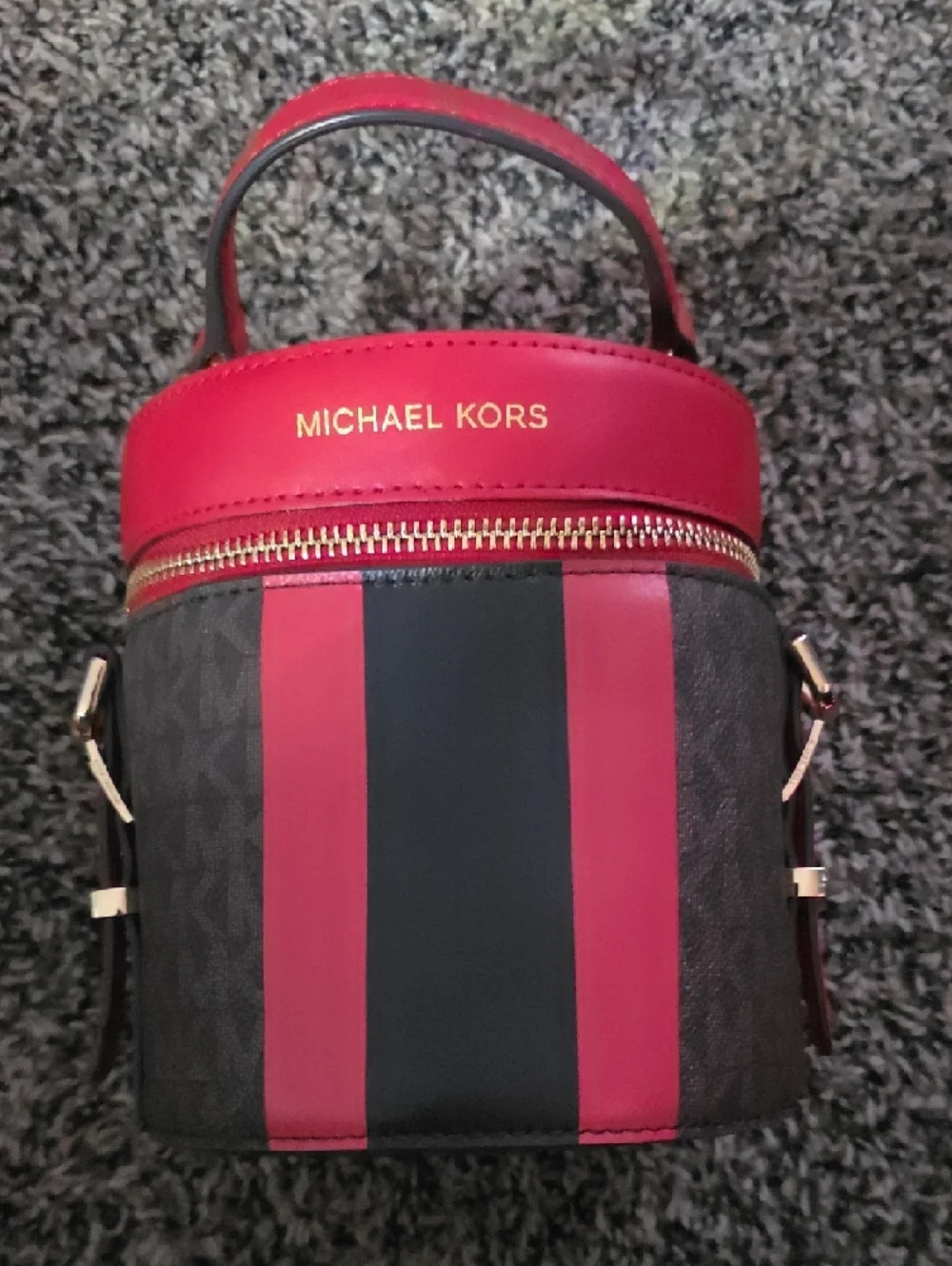 Michael Kors Red and Black Round Mini Top-Handle Bag - Picture 3 of 3